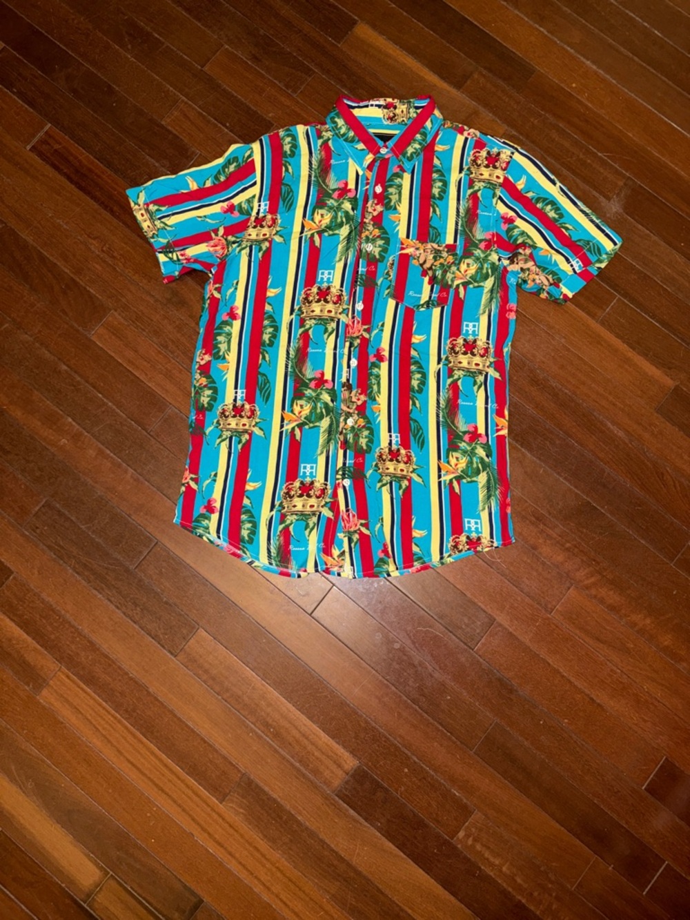 Reason Short-Sleeve Button-Up Shirt in Teal, Red & Yellow